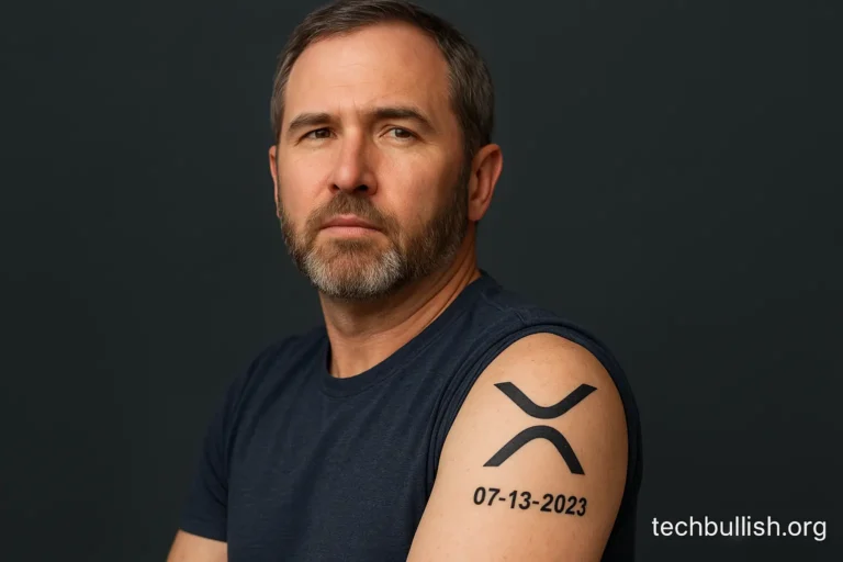 Brad Garlinghouse XRP tattoo with Ripple logo and July 13, 2023 date
