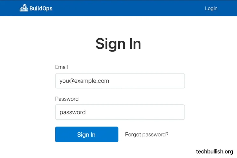 BuildOps login page showing contractor dashboard
